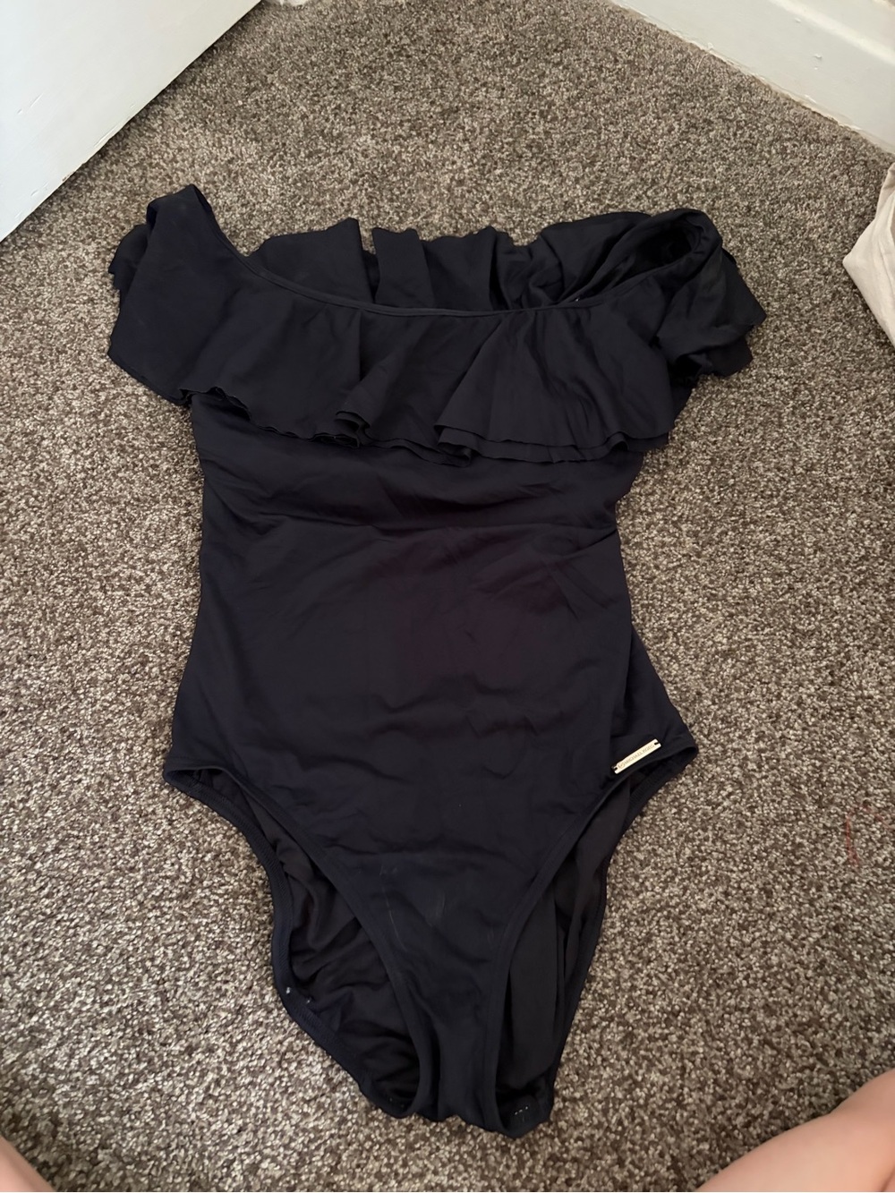 Michael Kors Black One-Shoulder Ruffle One-Piece Swimsuit